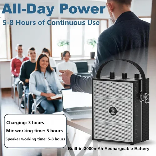 Miniatura 7 de Amplificador de voz, sistema PA portátil con micrófono de diadema inalámbrico y altavoz, micrófono portátil Bluetooth de 40W y altavoz