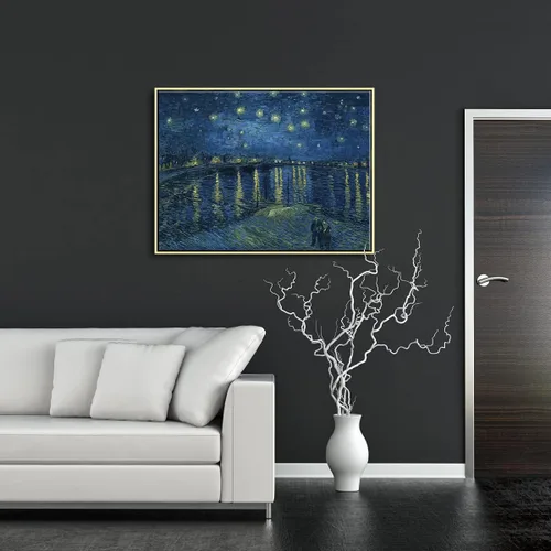 Miniatura 5 de Wieco Art – Impresiones en lienzo enmarcadas Giclee de La noche estrellada sobre el Ródano, cuadros de Van Gogh, reproducción de pinturas