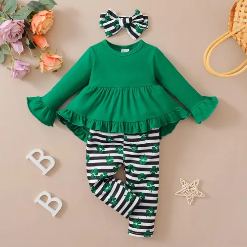 Miniatura 169 de Kucnuzki Conjunto de ropa para bebé niña pequeña, camisa de manga con volantes, pantalón floral, ropa de otoño e invierno para niña