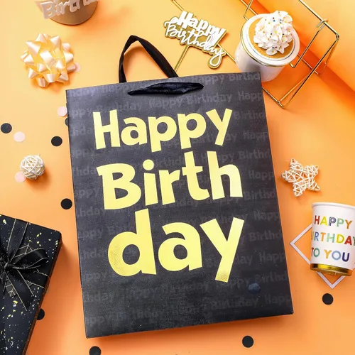 Miniatura 6 de Loveinside Bolsa de regalo de cumpleaños negra con papel de seda para cumpleaños, baby shower, fiesta y más, 13 x 10 x 5 pulgadas, 1 unidad Negro