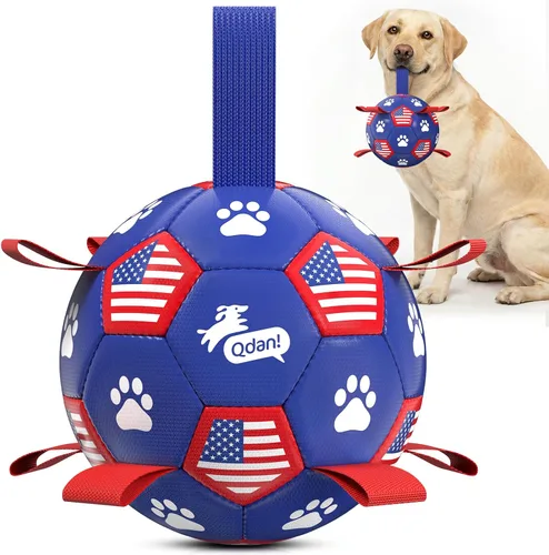 Miniatura 17 de QDAN Juguetes para perros, pelota de fútbol extragrande con correas, juguete de remolcador, juguete de agua, bolas duraderas para perros