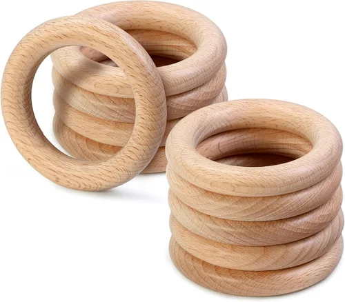 Miniatura 10 de FoDau770 5 anillos de madera de haya natural, anillos de madera maciza sin terminar, círculos de madera resistente, círculos de macramé