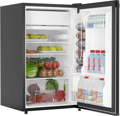Jojoka Mini refrigerador de 4.3 pies cúbicos con congelador, refrigerador pequeño de una sola puerta con estantes de vidrio deslizantes,