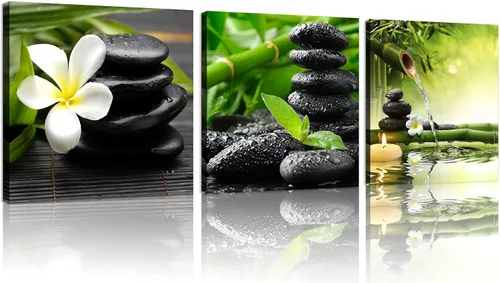 Miniatura 16 de TutuBeer 3 Paneles Arte Zen Decoración Spa Verde Bambú Decoración Rosa Aguas y Frangipani Imágenes Pintura Zen en Lienzo Impresiones Arte Bambú