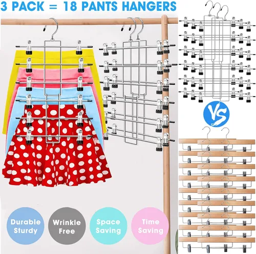 Miniatura 3 de Paquete de 3 organizadores de armario y almacenamiento, 6 niveles para faldas y pantalones, perchas con clips que ahorran espacio
