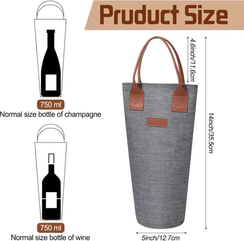 Miniatura 2 de Shappy Paquete de 6 bolsas de vino para una sola botella, 1 botella aislada, bolsa de vino protectora térmica, enfriador de vino acolchado portátil
