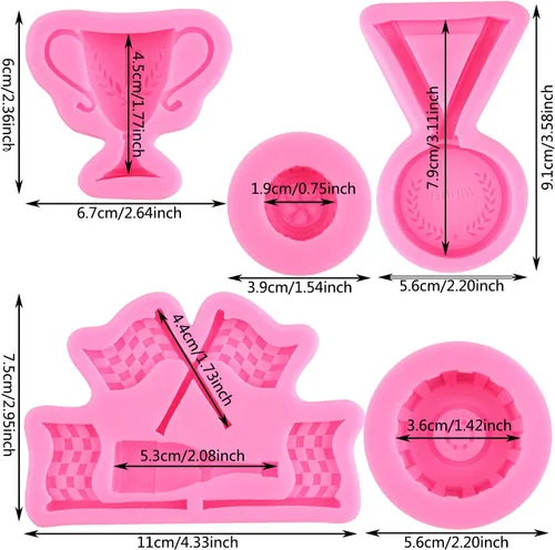 Miniatura 2 de ZiXiang Moldes de silicona para autos de carreras, molde redondo 3D para fondant, molde de rueda de camión, molde de silicona para medallas