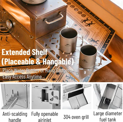 Miniatura 5 de Naturehike - Estufa de leña con horno para campamento, estufa de pellets portátil con tubos de chimenea para senderismo, cocina al aire libre