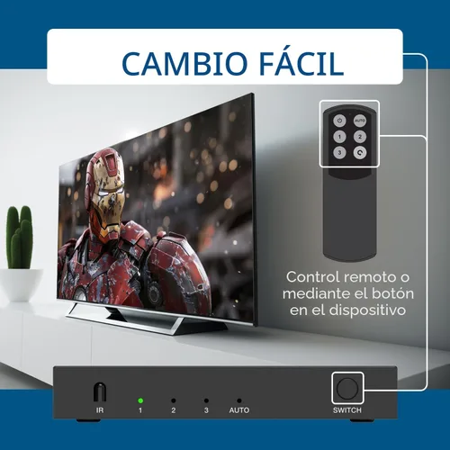 Miniatura 4 de OREI Conmutador HDMI con mando a distancia – Conmutador HDMI 4K@120Hz 4:4:4 o 8K@60 4:2:0 – HDR10+, Visión Dolby, VRR, ALLM, CEC – Conmutador HDMI