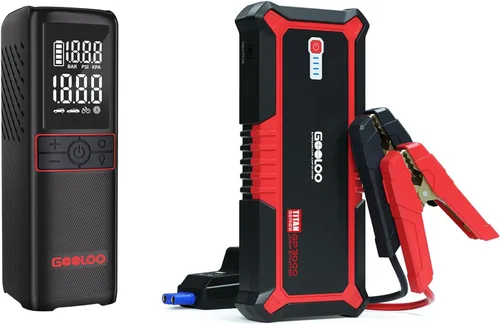 GOOLOO Inflador de neumáticos GT160, compresor de aire portátil para automóvil, motocicleta, bicicleta, bola y GP3000 arrancador de coche rojo para