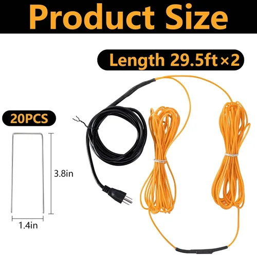 Miniatura 2 de Adnee Cable termostático de calefacción de suelo de 59 pies, cable de calentamiento de goma con termostato y estacas de tierra, cable calentador