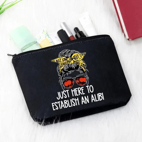 Miniatura 3 de GJTIM True Crime Gift Seriel Killer Gift Just Here to Establish and Alibi - Bolsa de maquillaje para fanáticos del programa de crimen Negro