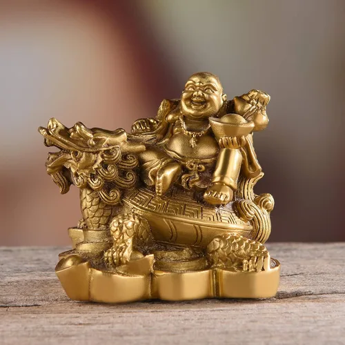 Miniatura 3 de BRASSTAR 3.3 "(H) Ruyi Buda riendo y tortuga riqueza buena fortuna salud Buda estatua para decoración de oficina en casa TQZDPT72