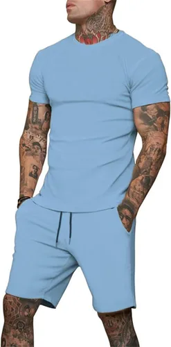 Miniatura 3 de Uni Clau Conjunto corto de 2 piezas para hombre, conjunto de camisa y pantalones cortos de verano a la moda