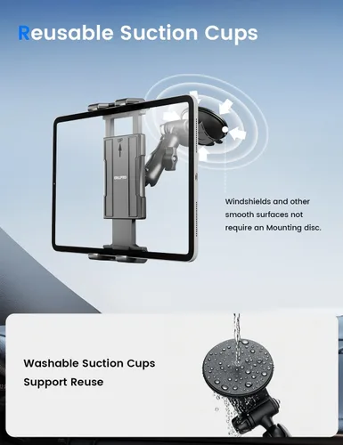 Miniatura 5 de OHLPRO Soporte para tablet para tablero de automóvil y parabrisas, soporte para iPad con ventosa, rotación de 360°, soporte retráctil ajustable
