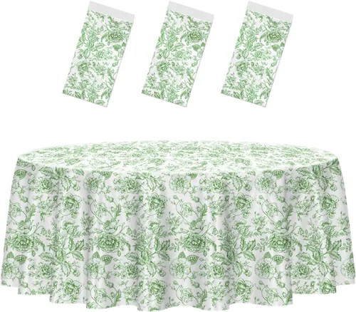 Miniatura 53 de HEIPINIUYE - Paquete de 2 manteles redondos de 84 pulgadas de plástico beige, manteles de mesa impermeables desechables para redondas, ideales