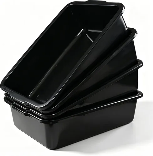 Miniatura 7 de Gainhope - Paquete de 4 cajas grandes de autobús comercial de 32 L, tinas de plástico, color negro