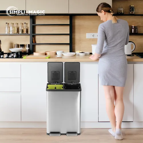 Miniatura 9 de SIMPLI-Magic Cubo de basura con pedal de 16 galones (60L), cubo de basura de cocina de doble compartimento con contenedores de basura y reciclaje