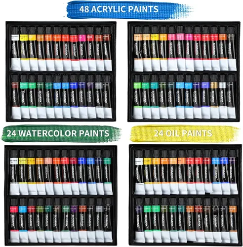 Miniatura 3 de Juego de 149 piezas de pintura de artista de lujo con caballete de aluminio y madera de haya, 48 colores de pinturas acrílicas y al óleo, pinturas