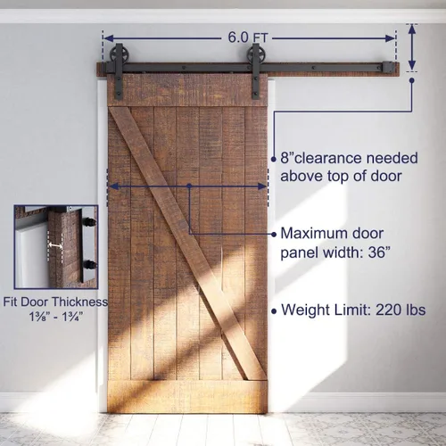 Miniatura 4 de SMARTSTANDARD Kit de herrajes para puerta corrediza de granero de alta resistencia de 6 pies, 4 pies a 18 pies, negro, suave y silencioso, simple