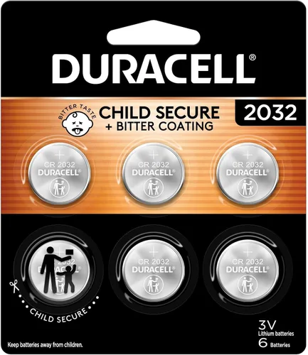 Duracell 2032 Batería de litio, 6 unidades (Paquete de 1), Compatible con AirTag, características de seguridad para niños, llavero, celda CR2032 3V