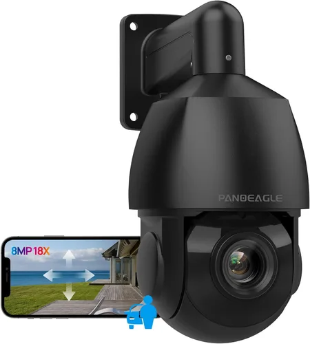 PANOEAGLE Cámara IP PTZ PoE de 4K 8MP para exteriores con zoom óptico de inclinación panorámica 18X, detección humana/vehículo, conversación