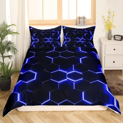 Miniatura 38 de Funda de edredón de panal para niños, hombres y niñas, juego de ropa de cama moderno con temática geométrica hexagonal, diseño de cuadrícula