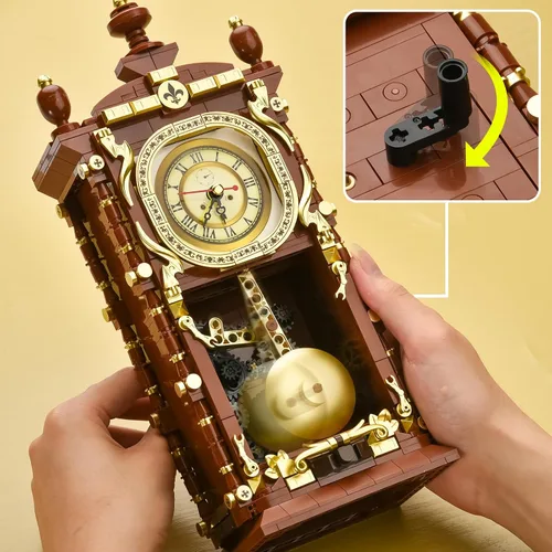 Miniatura 5 de Juego de construcción de reloj retro para adultos, modelo de reloj de péndulo vintage con engranajes giratorios, juguetes de bloques de construcción