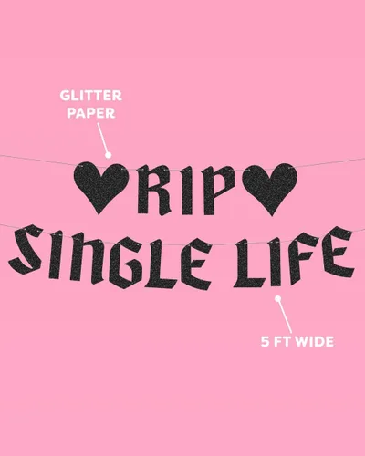 Miniatura 4 de xo, Fetti RIP Single Life - Cartel con purpurina – Negro, 5 pies Decoraciones de despedida de soltera, fondo divertido de despedida de soltera