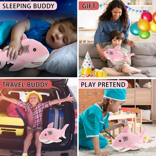 Miniatura 4 de DolliBu Peluche suave de tiburón rosa para bebé, peluche de tiburón de peluche para niños y niñas, juguetes de animales marinos y regalos