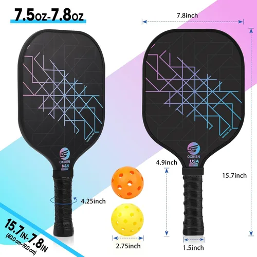Miniatura 4 de Juego de 2 palas de pickleball aprobadas por USAPA de fibra de carbono (CHS) núcleo de panal de polipropileno, agarre antideslizante que absorbe