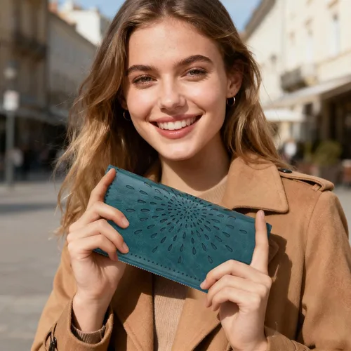Miniatura 7 de APHISON Billetera para mujer, gran capacidad, monedero, tarjetero, RFID, pulsera, teléfono, cremallera, moneda, bolsillo de viaje azul