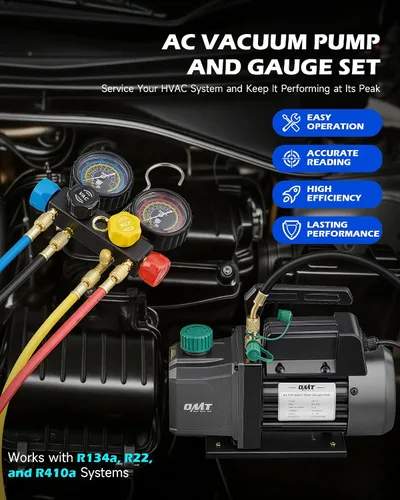 Miniatura 2 de Orion Motor Tech - Bomba de vacío de AC y juego de medidores, bomba de vacío de 1/3 hp, kit de manómetro de 4.5 cfm con detector de fugas, 4