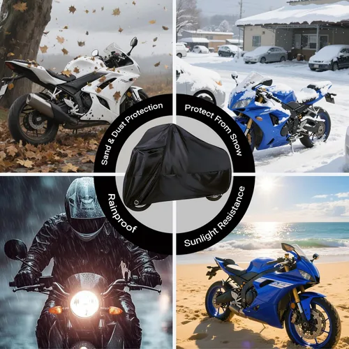 Miniatura 2 de Funda impermeable para motocicleta para exteriores, con agujeros de bloqueo y bolsa de almacenamiento para hasta 104 pulgadas, Yamaha, Honda, Harley