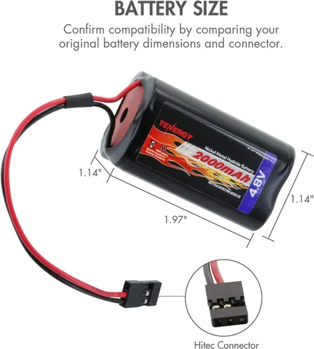 Miniatura 3 de Tenergy Batería NiMH de 4.8V 2000mAh de capacidad con conectores Hitec, Futaba, batería recargable cuadrada para receptores RC, aviones y más