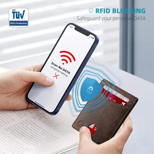 Miniatura 109 de Zitahli - Billetera delgada con 12 ranuras para tarjetas, ventana de identificación con clip para dinero, bolsillo frontal RFID plegable, pequeña