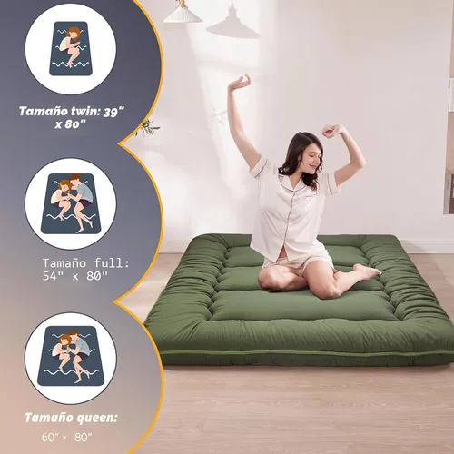 Miniatura 2 de MAXYOYO Colchón de suelo japonés extra grueso de 6", Colchón Futon, Almohadilla de Tatami Plegable para Adultos, Cama de Suelo Enrollable para Verde