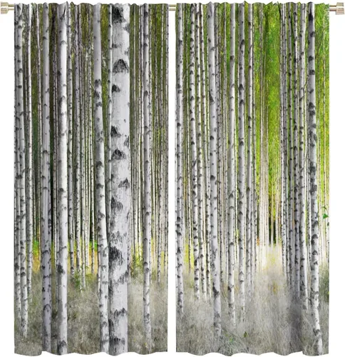 Miniatura 54 de Cortina opaca de bosque de verano, diseño de ramas de bosque, con bolsillo para barra, cortinas farbic con bolsillo para barra, comedor, cafetería