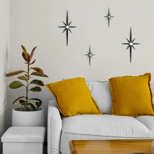 Miniatura 2 de 4 piezas de escultura de pared de arte de estrella de metal, decoración de pared de explosión de estrella de 8 puntas, diamantes brillantes