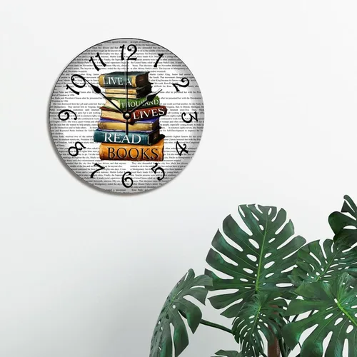 Miniatura 3 de Doffed - Reloj de pared para biblioteca, estilo vintage, de madera rústica, 10, silencioso, sin tictac, de cuarzo, funciona con pilas, para sala
