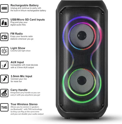 Miniatura 3 de IQ Sound IQ-3404BT - Sistema de altavoces de alta eficiencia de 2 x 4 pulgadas, Bluetooth habilitado con TWS, luces LED coloridas, entradas
