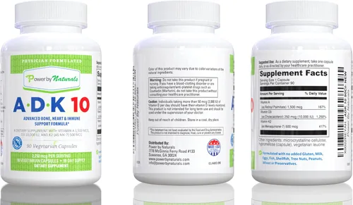 Miniatura 12 de Power By Naturals ADK 10 - Vitamina A de alta potencia, D3 10000 IU, suplemento K2 MK7 – 90 pastillas (1 unidad) para 3 meses de apoyo a la salud