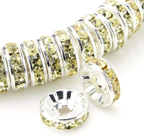 Miniatura 4 de RUBYCA - 100 unidades de espaciadores redondos y ondulados de cristal checo de alta calidad en tono plateado, Cristal, 10mm