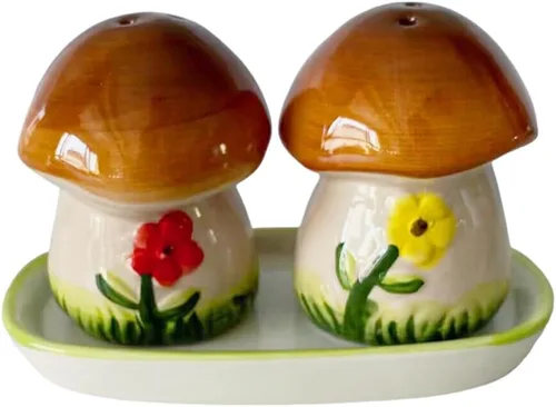 Miniatura 5 de Pintado a mano 3D cerámica sal y pimienta coctelera conjunto, setas