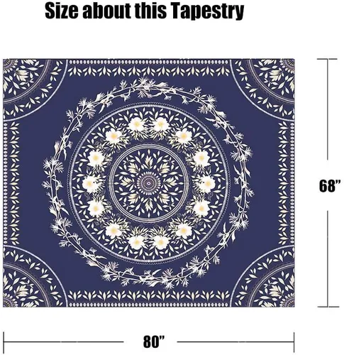 Miniatura 7 de Lifeel - Tapiz bohemio azul para colgar en la pared, tapiz hippie de mandala, medallón floral con diseño de corona estética blanca, manta decorativa