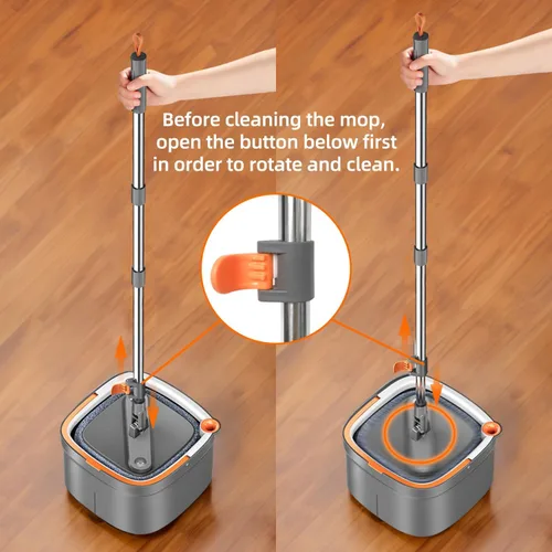 Miniatura 8 de Juego de trapeador giratorio y balde con 6 almohadillas de trapeador de microfibra reemplazables con sistema de separación automática de agua sucia