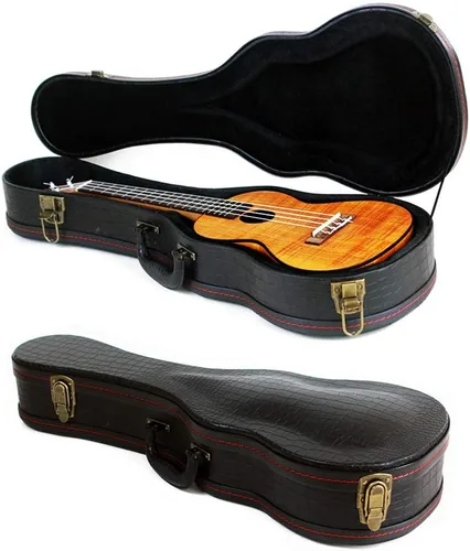 Miniatura 8 de Estuche rígido para ukelele, funda para ukelele de concierto, 23/24 pulgadas, superficie de cuero con patrón de cocodrilo con interior de felpa