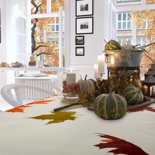 Miniatura 4 de Mantel de hojas de otoño de Acción de Gracias, hoja de arce, impermeable, rectangular, de plástico, para decoración de Acción de Gracias, cortina
