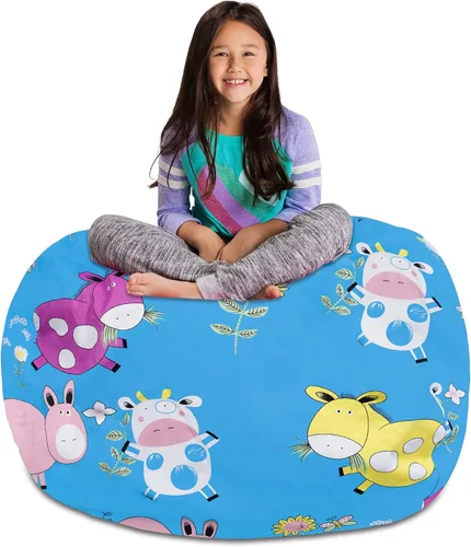Miniatura 55 de Posh Stuffable - Sillón puff con almacenamiento para niños, contenedor de animales de peluche, organizador de juguetes de niños Lona rayas verde