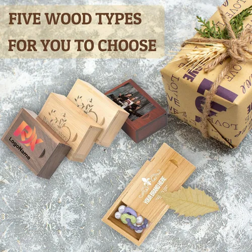 Miniatura 6 de Caja de regalo de madera pequeña personalizada con tapa deslizante, caja USB de recuerdo de madera personalizada con grabado láser con nombre